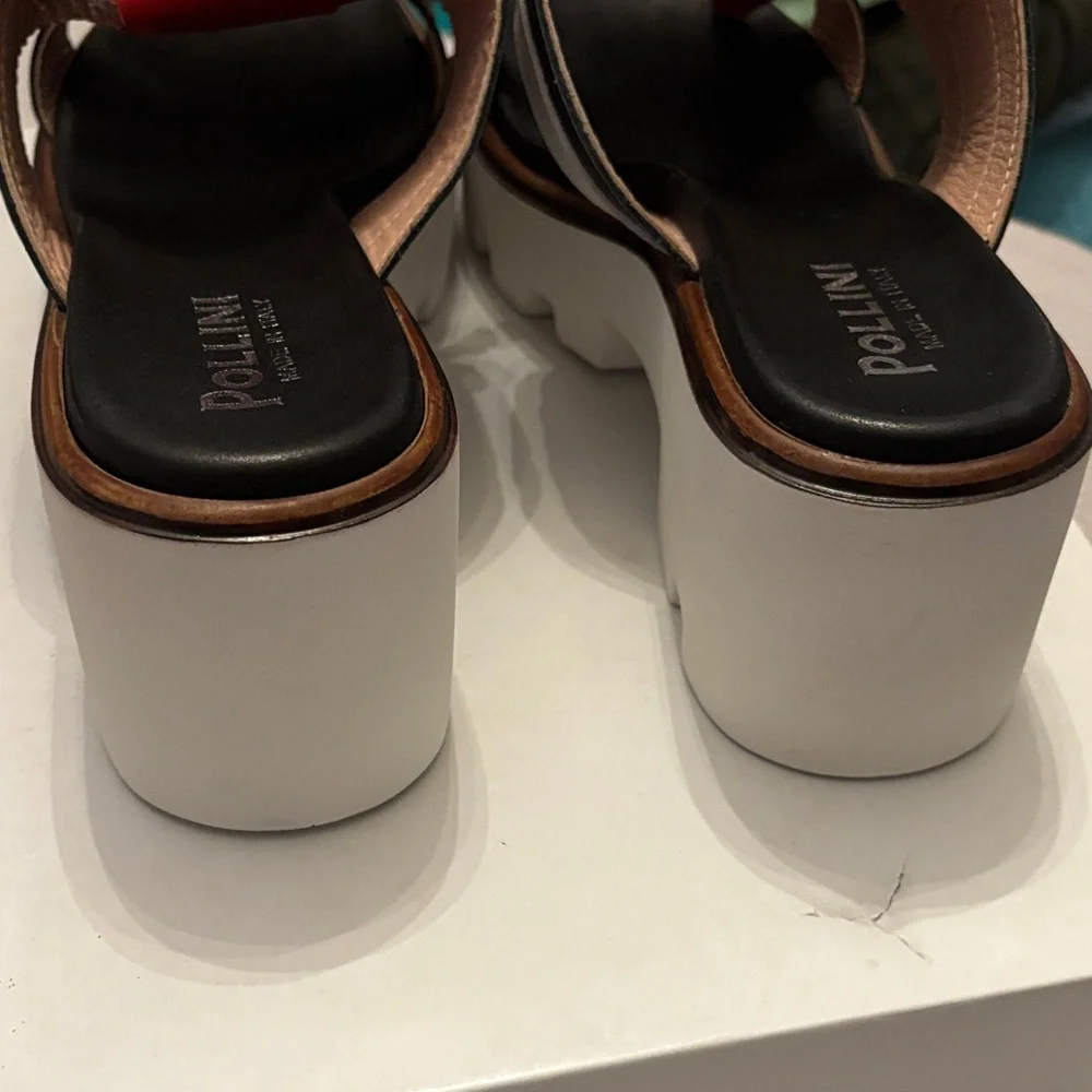 Pollini Women’s Red, White & Black Fringe Slide Sandals new in box - Picture 5 of 10